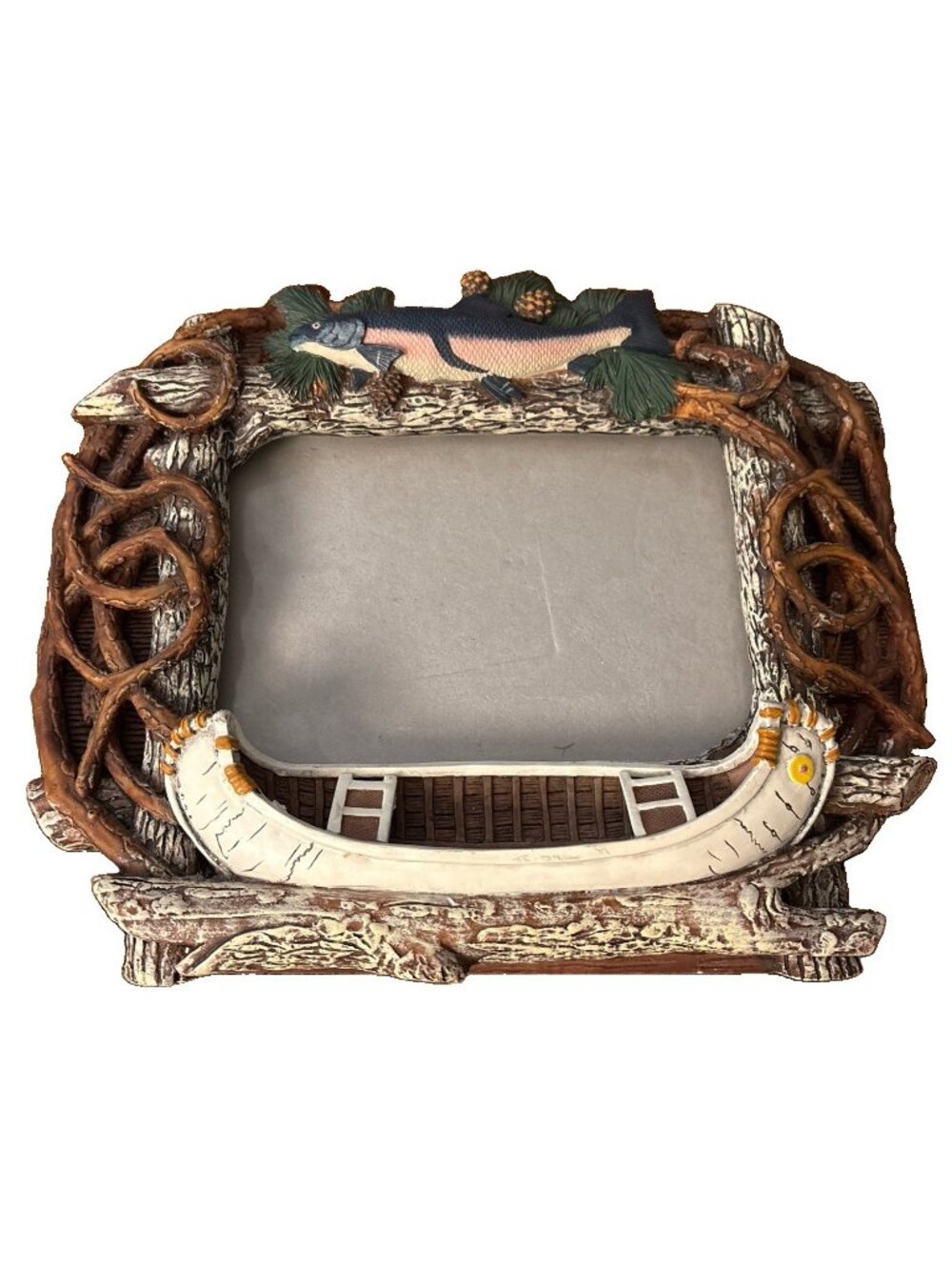 Vtg 1994 Fish Canoe Decorative Design Picture Frame ~ 4x6 photo ~ table model